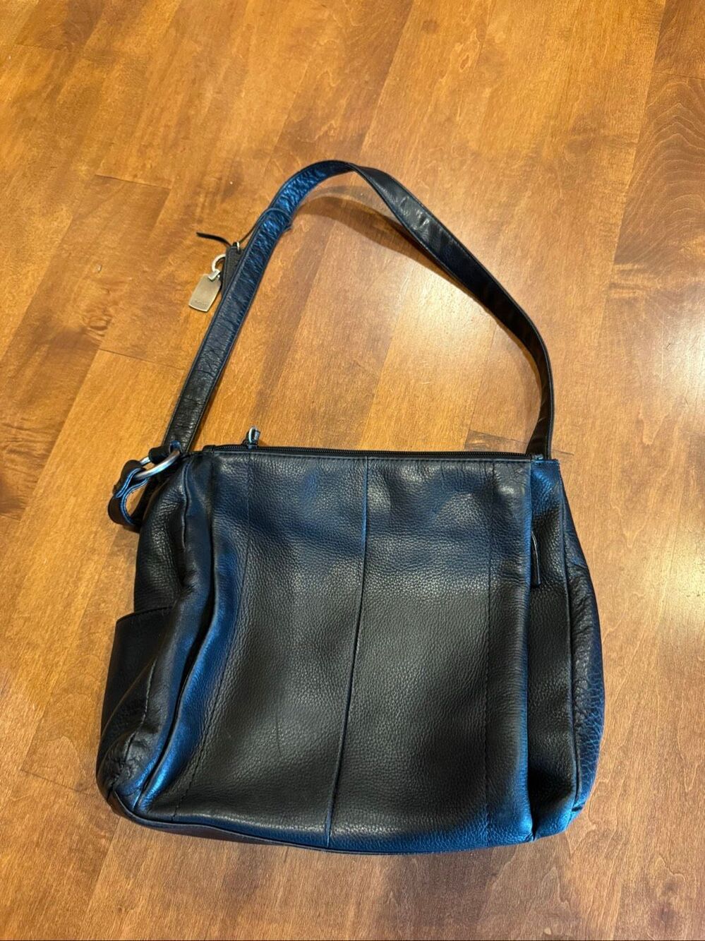 Vintage Rolfs Black Genuine Leather Shoulder Bag Purse Multi Pocket